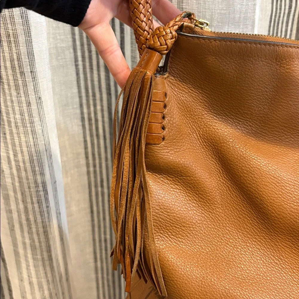 Tory Burch Cognac Leather Hobo with Braided Handle and Tassel